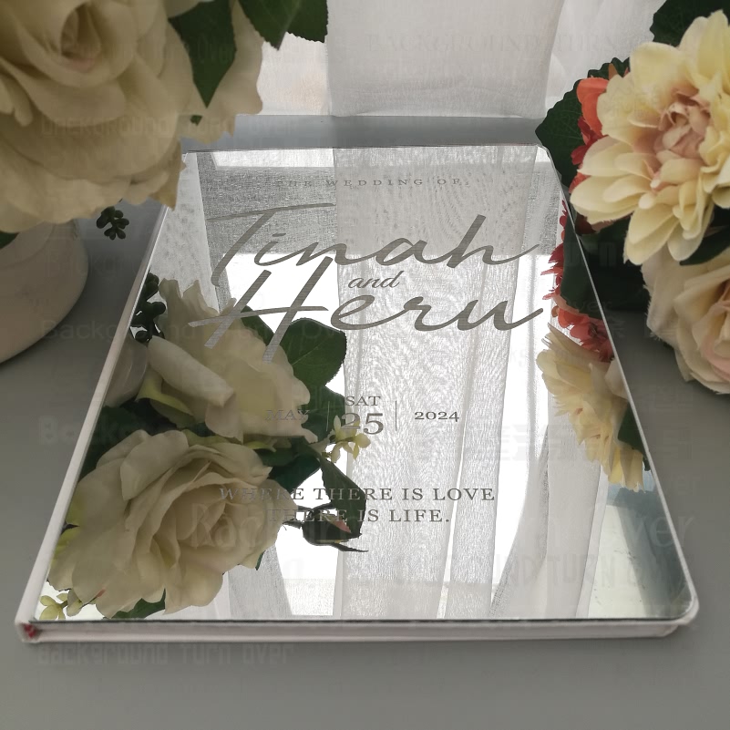 Wedding Ceremony Supply - パーソナライズされた結婚式のゲストブック素朴な鏡面彫刻カリグラフィー日付入り代替ブランクギフト G025