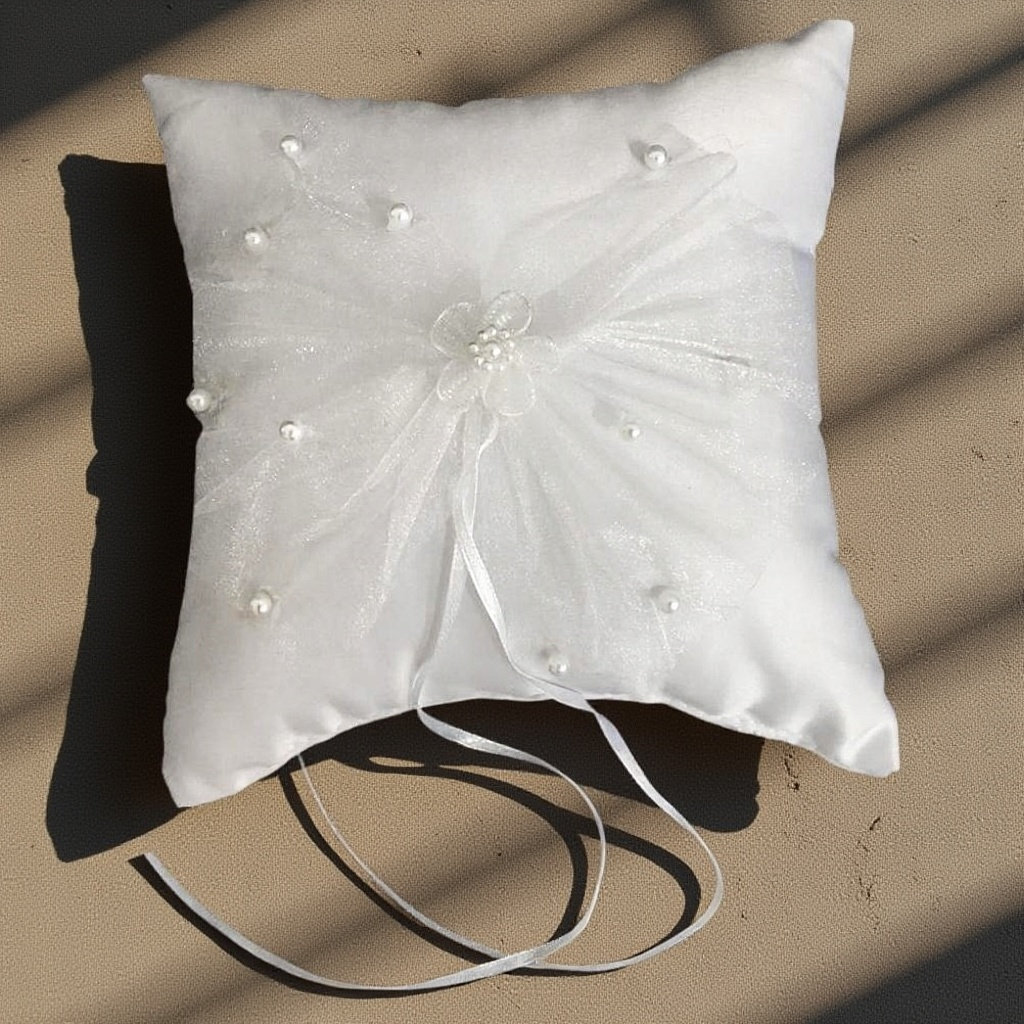 Ring Bearer Pillow - リングピロー ウェディング ブライダル ソフトフラワー パールリボン装飾 リングベアラークッション