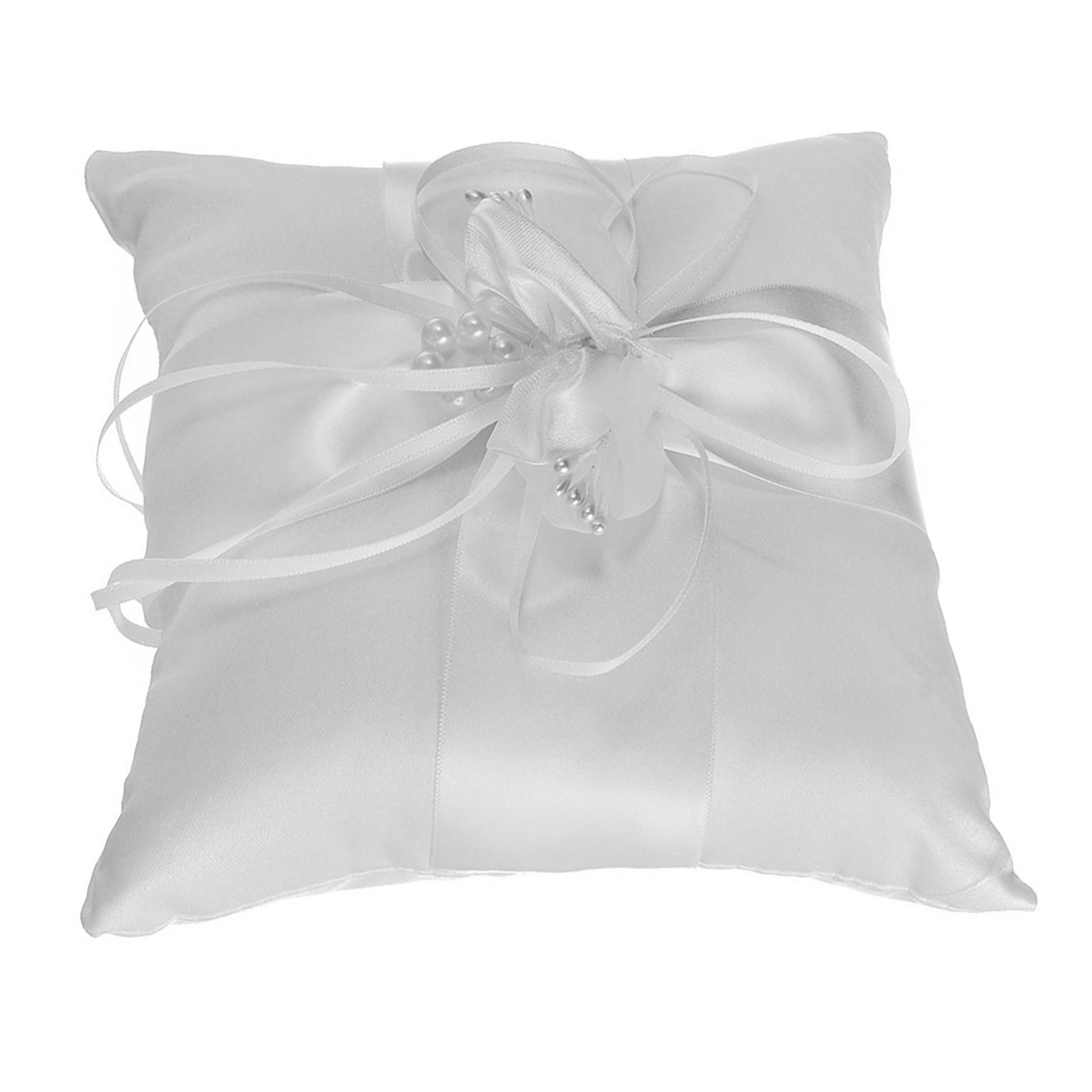 Ring Bearer Pillow - パールフラワーウェディングリングクッション 15x15cm リングベアラー枕 アイボリー エレガント コンパクト