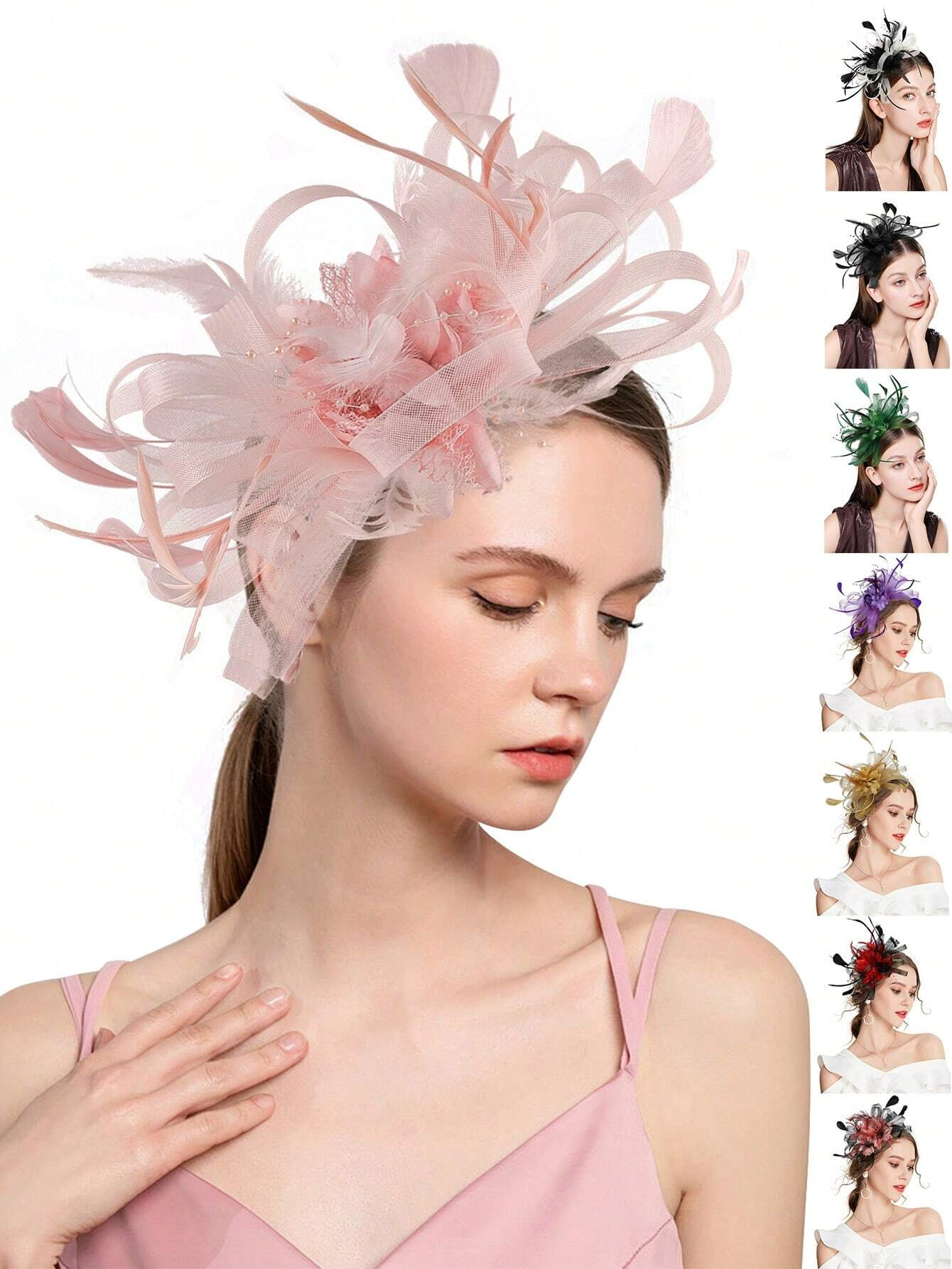 Wedding Dress Supply - 1pc フェザー付きファシネーターヘッドバンド、女性のティーパーティーハット、ケンタッキーダービー、カクテル、結婚式、仮装パーティー用