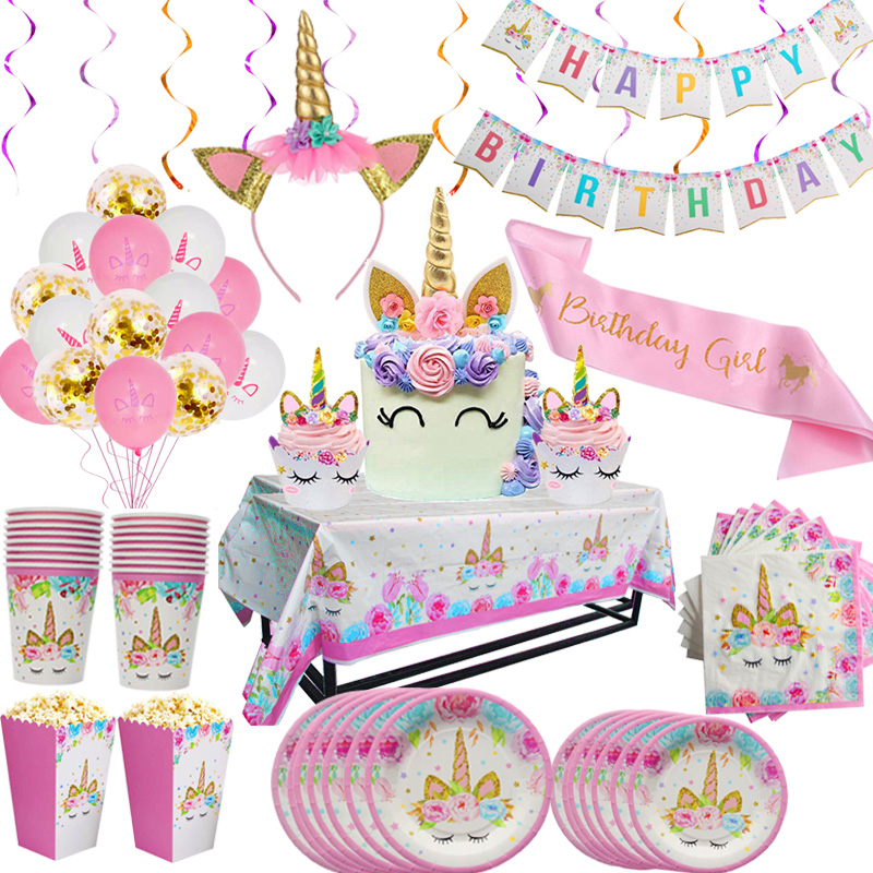 Confetti Balloon Set - 子供のためのユニコーンパーティー用品,プレート,ナプキン,カップ,風船,装飾,誕生日,ベビーシャワー,女の子