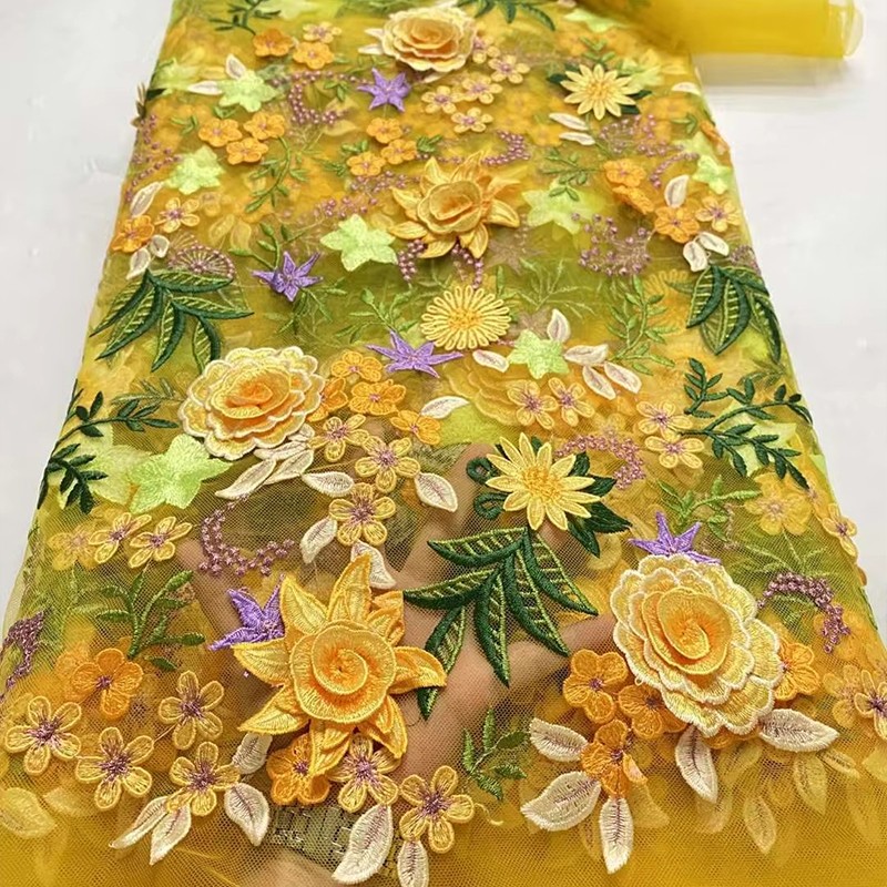 Wedding Floral Supply - 90x130cm 3D花柄刺繍チュールレースメッシュ生地 DIYドレス ガウン縫製 ウェディングイブニングドレス 卸売衣料品