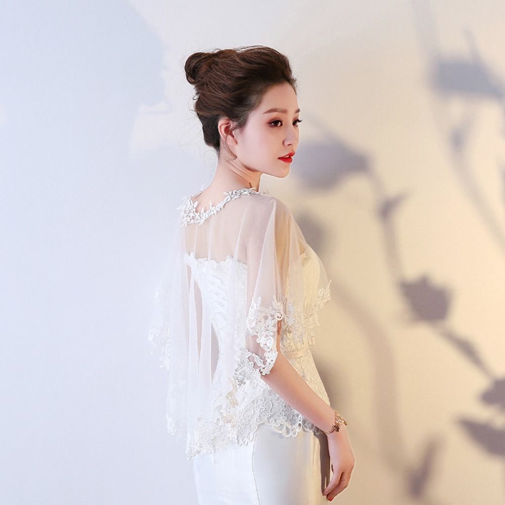 Wedding Dress Supply - 大サイズイブニングパーティーケープドレスケープウェディングアクセサリーレースフラワーショール透明ブライダルウェディングケープ女性ラップ