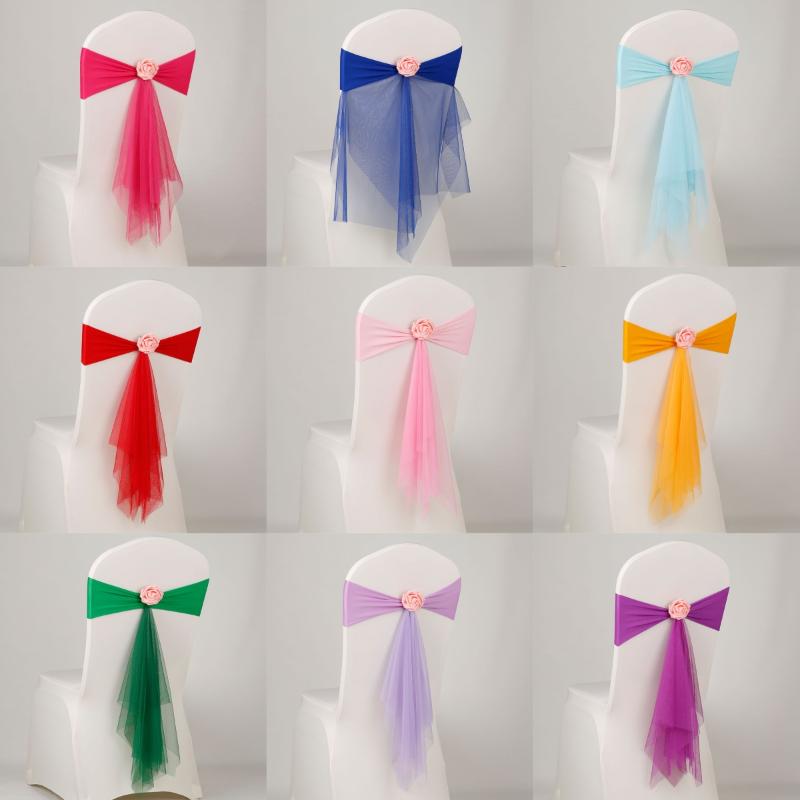 Chair Sash Organza - オーガンザチェアサッシュ1個、フラワースパンデックスオーガンザチェアデコレーション、ウェディングパーティー、フェスティバル用チェアカバーとクリスマス用リボン