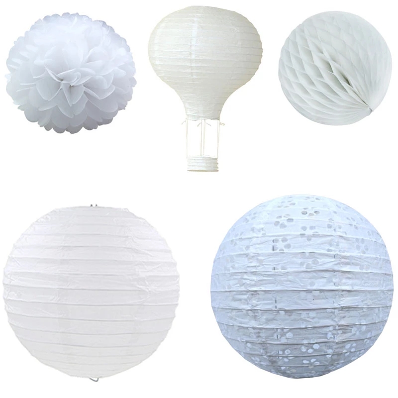 Confetti Balloon Set - 1個入りホワイトシリーズ中国風紙提灯ペーパーフラワーボールハニカムボール熱気球ウェディングフェスティバルホームデコレーション用品
