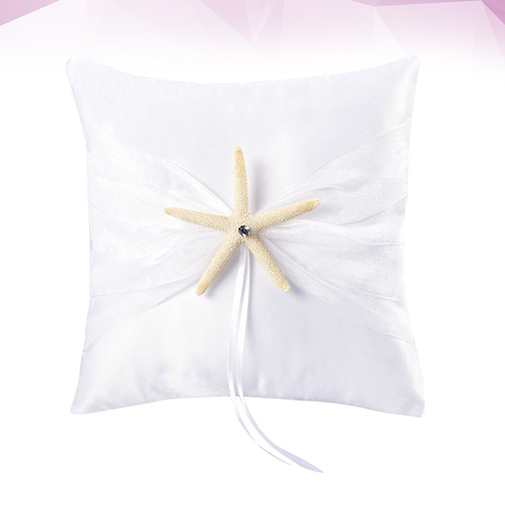 Ring Bearer Pillow - ロマンチックなヒトデのウェディングリングピロー、オーシャンテーマのリングベアラークッション、精巧な作り、柔らかな手触り、セレモニー装飾、ホームベッド用