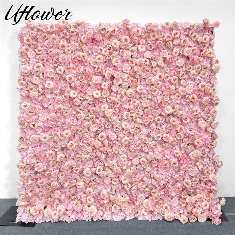 Wedding Backdrop Curtain - Uflower ピンクローズアジサイ布製フラワーウォールウェディング背景布吊り下げカーテン花柄ウィンドウディスプレイパーティーイベント小道具