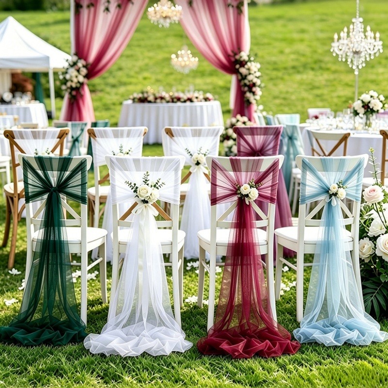 Wedding Ceremony Supply - ロマンチックなスイスチュール生地ロール、椅子装飾用、シアーなシフォンガーゼリボン、結婚式パーティー、宴会式典DIY用品