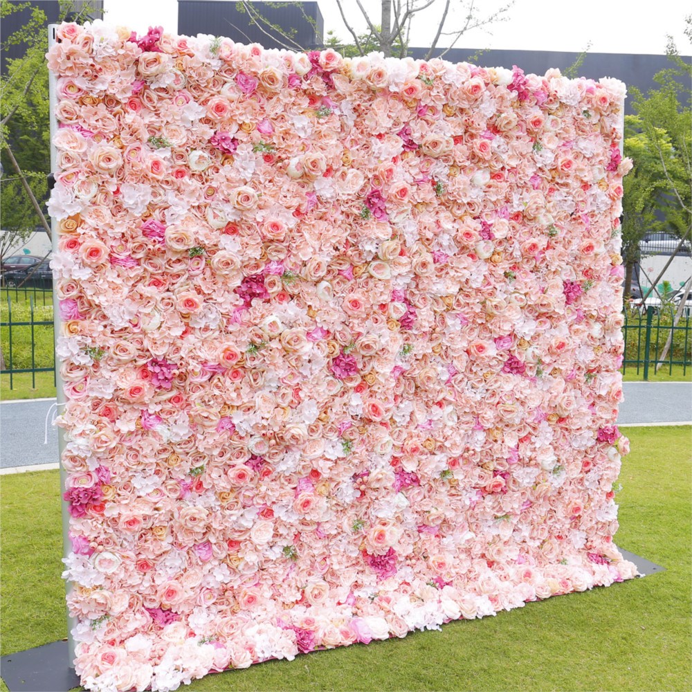 Uflower ピンクローズとアジサイの5D布製フラワーウォ - Wedding Backdrop Curtain のレビューと価格