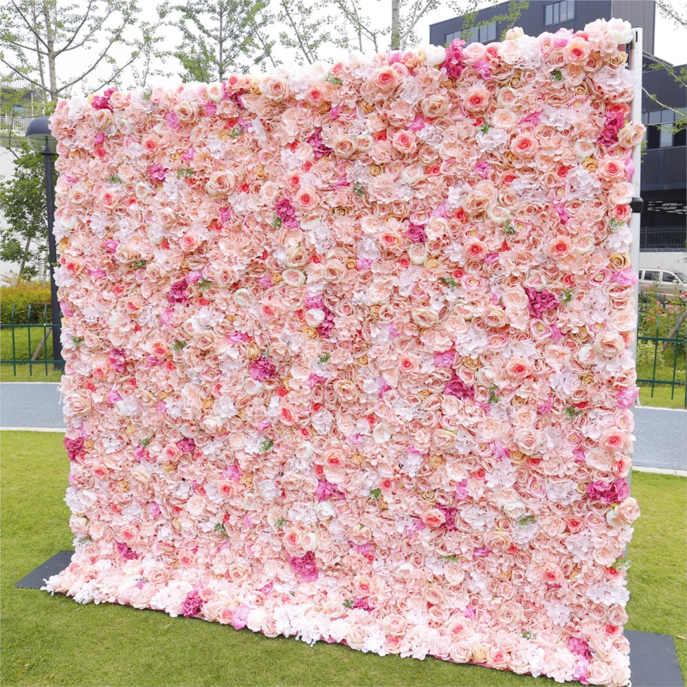 Uflower ピンクローズとアジサイの5D布製フラワーウォ - Wedding Backdrop Curtain のレビューと価格