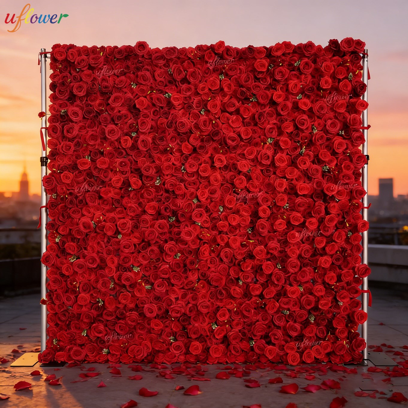 Uflower レッドローズ 造花ウォール バーガンディ生地 - Wedding Backdrop Curtain のレビューと価格