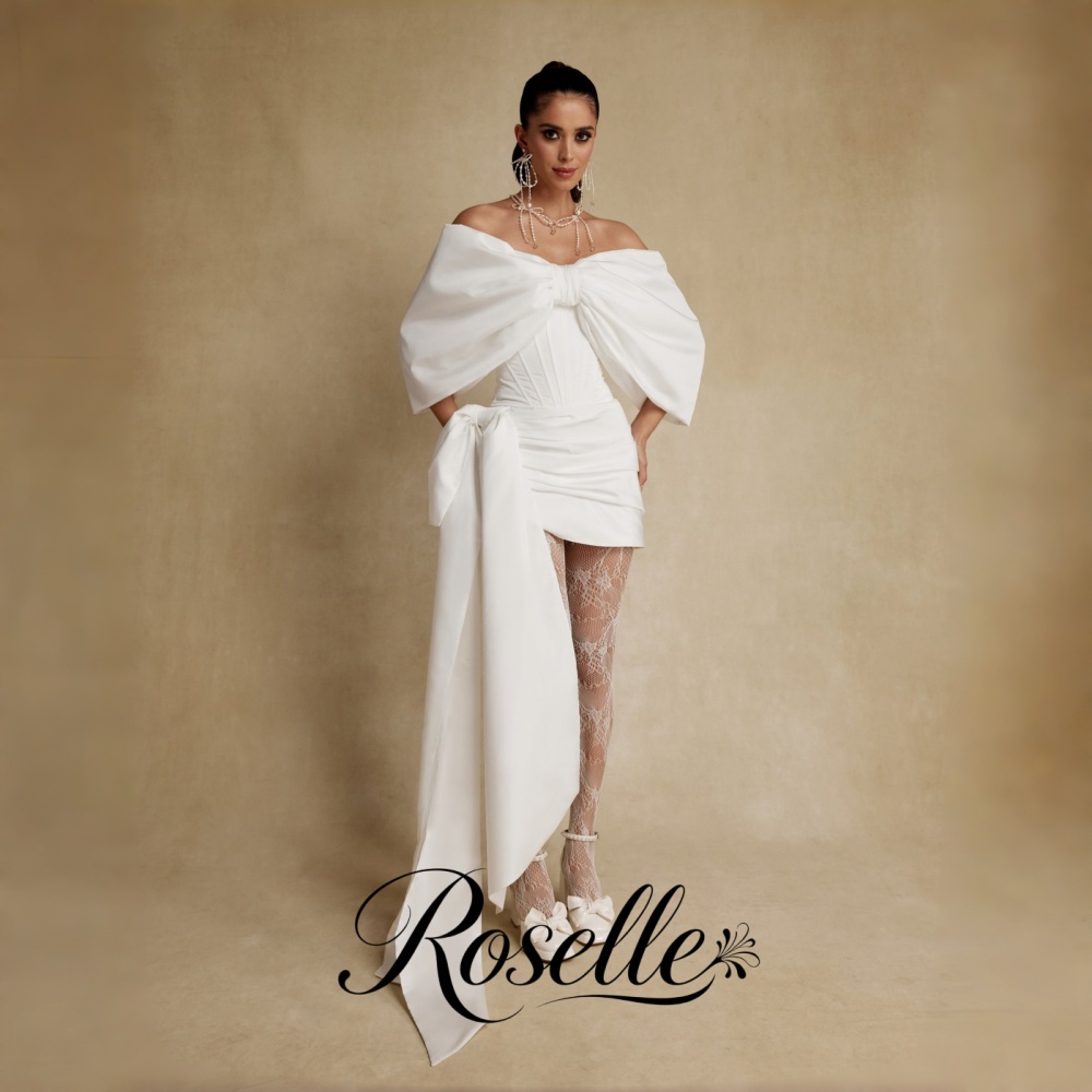 ROSELLE オフショルダーミニウェディングドレス ボウス - Wedding Qw のレビューと価格
