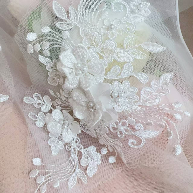 2個=1ペア、ロープ刺繍パールレース3Dミラーフラワー、DI - Wedding Dress Supply のレビューと価格