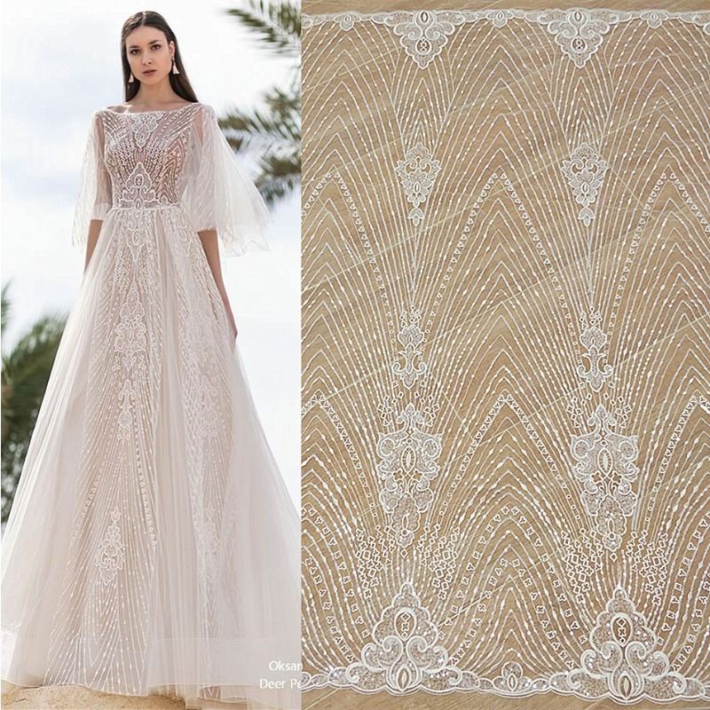 新しいストライプレース刺繍スパンコールメッシュDIY手作りド - Wedding Dress Supply のレビューと価格