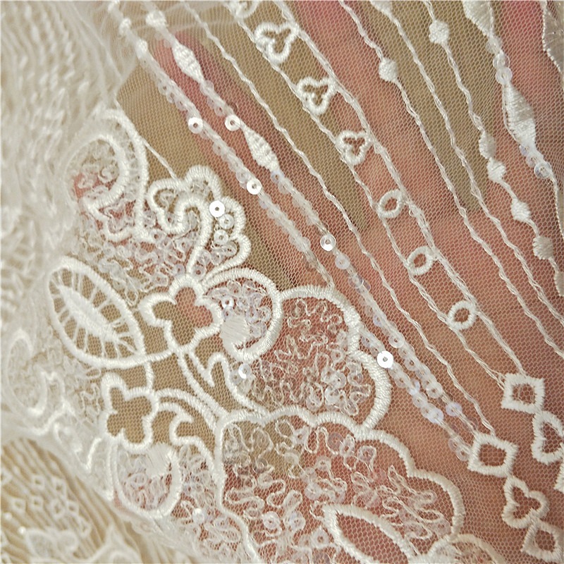 新しいストライプレース刺繍スパンコールメッシュDIY手作りド - Wedding Dress Supply のレビューと価格