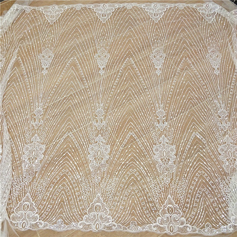 新しいストライプレース刺繍スパンコールメッシュDIY手作りド - Wedding Dress Supply のレビューと価格