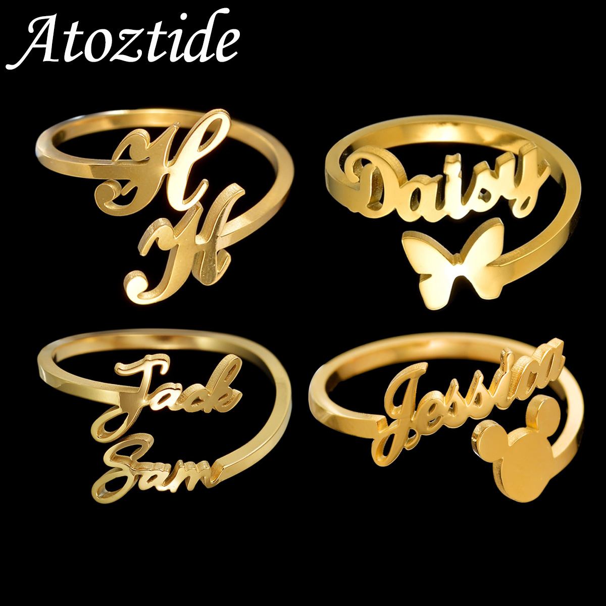 Atztide-女性のためのパーソナライズされた名前のリング - Wedding Zone のレビューと価格