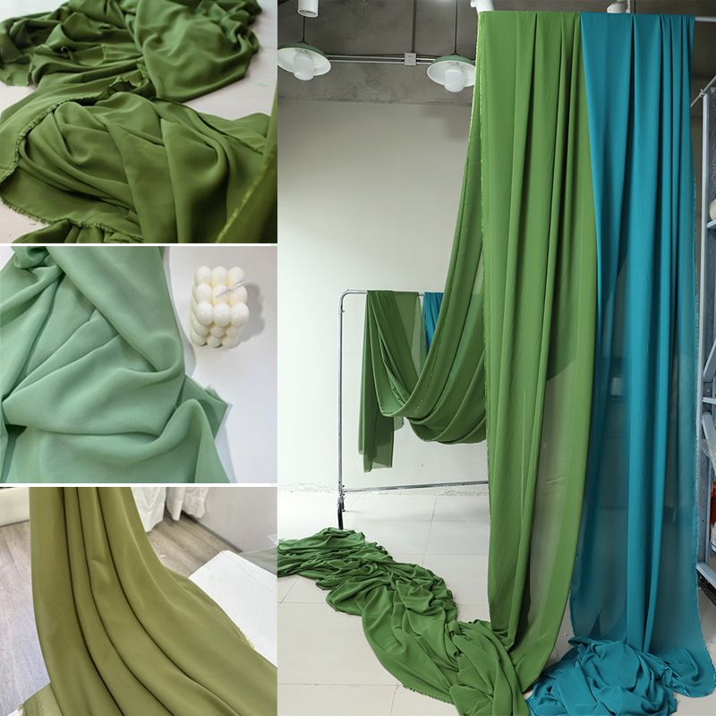 アボカドグリーンのシフォン生地,ブライダルパーティーの装飾, - Wedding Backdrop Curtain のレビューと価格