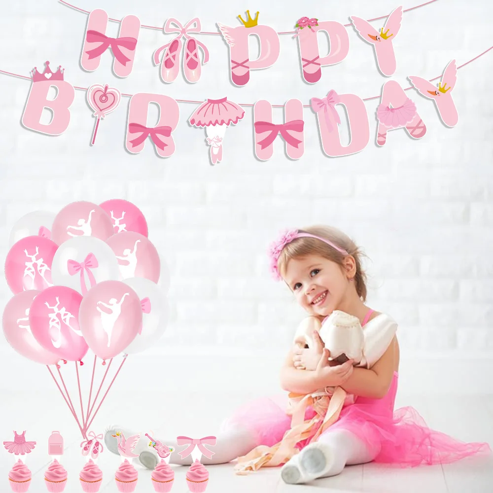ピンクのバレリーナバレエガールバンティングバナー、子供用ケー - Confetti Balloon Set のレビューと価格