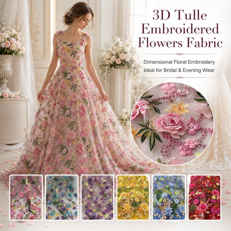 90x130cm 3D花柄刺繍チュールレースメッシュ生地 D - Wedding Floral Supply のレビューと価格