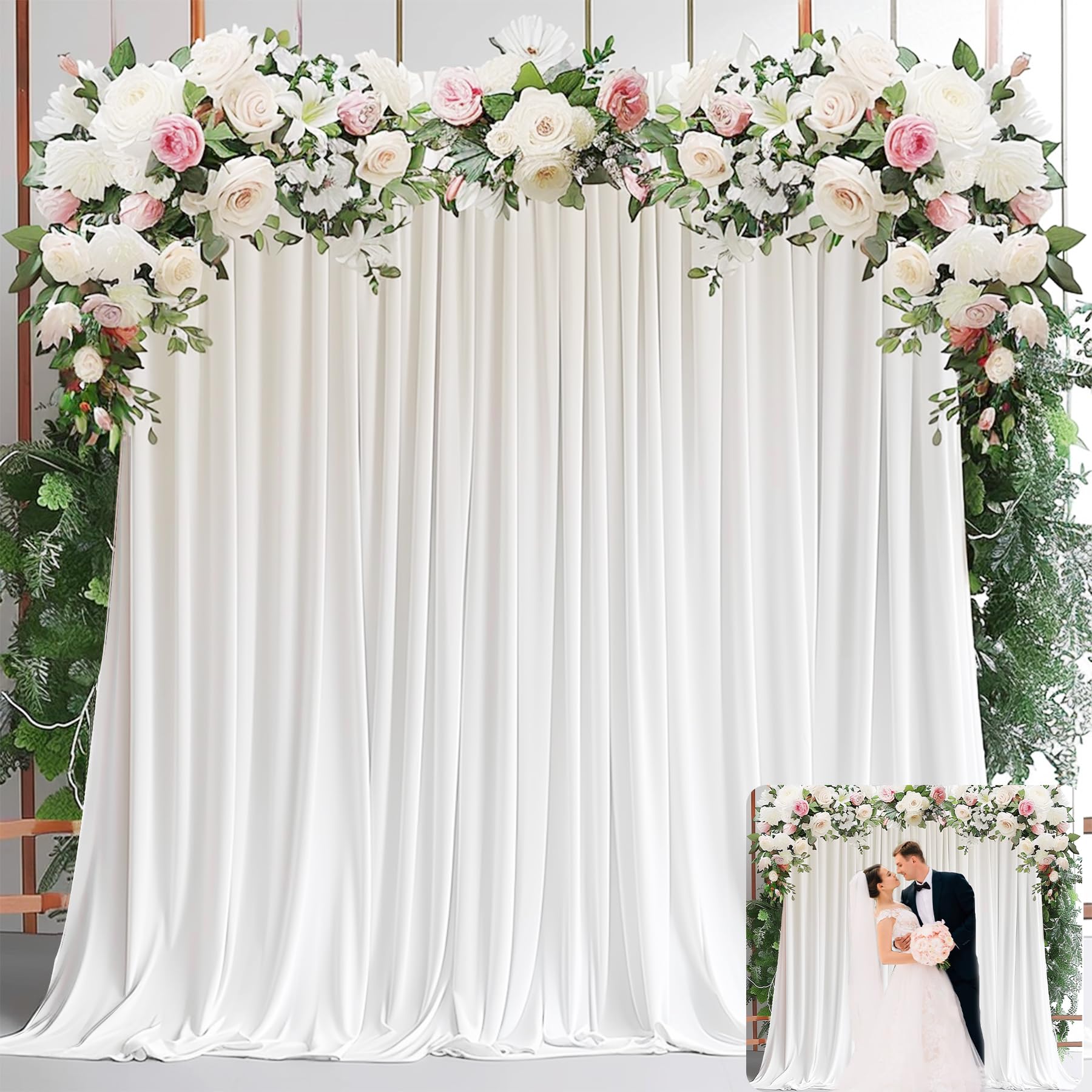 パーティー用ホワイト背景幕カーテン - ベビーシャワー誕生日 - Wedding Backdrop Curtain のレビューと価格