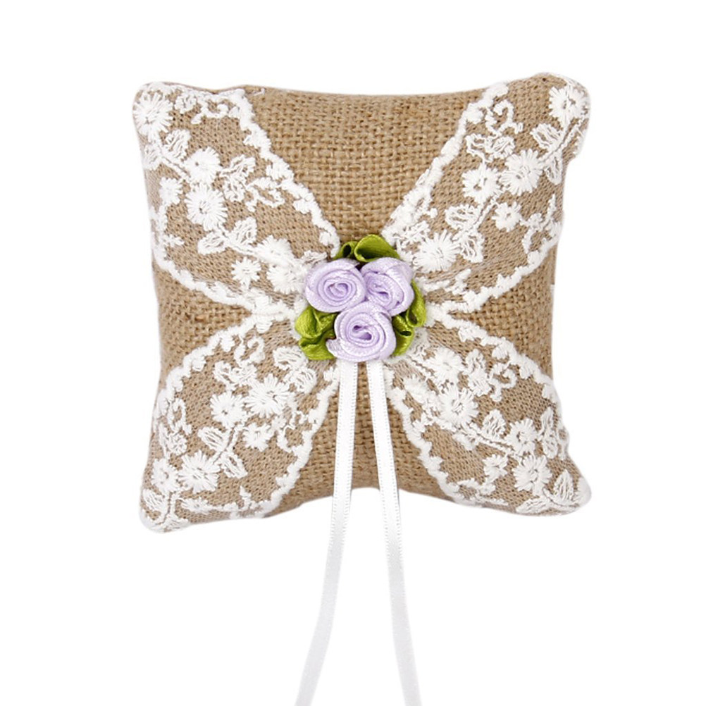 10x10cmのウェディングリングベアラー枕、素朴なブラウン - Ring Bearer Pillow のレビューと価格