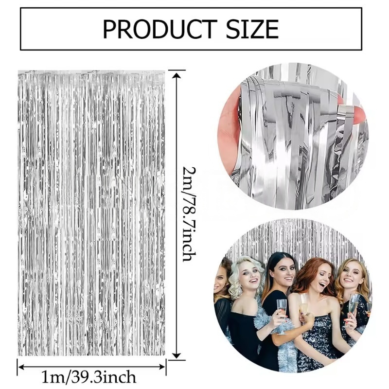1/2/3パック グリッターパーティー背景 メタリックフォイ - Wedding Backdrop Curtain のレビューと価格