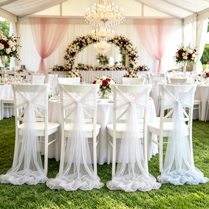 ロマンチックなスイスチュール生地ロール、椅子装飾用、シアーな - Wedding Ceremony Supply のレビューと価格