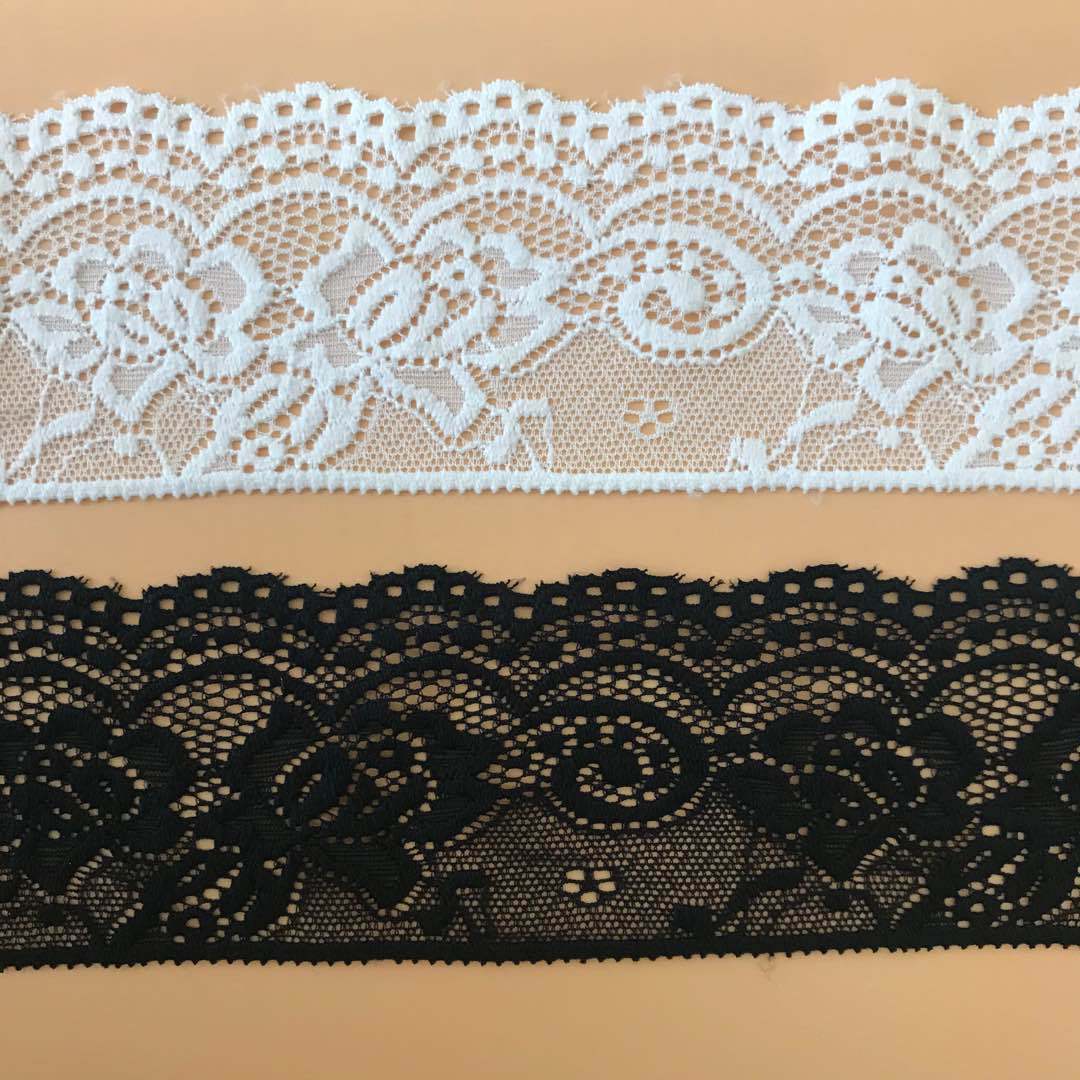 絶妙な伸縮性のあるレーストリム、黒と白の色展開、幅2.5イン - Wedding Floral Supply のレビューと価格